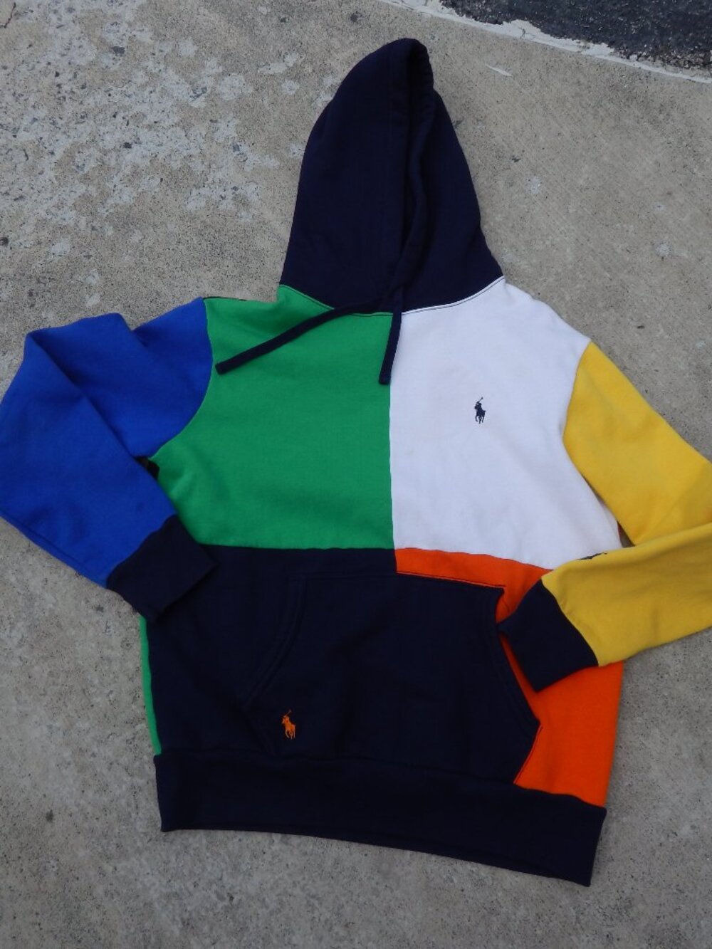 Polo Ralph Lauren Mens Hoodie Medium Multi-color Colorblock Kangaroo Pocket